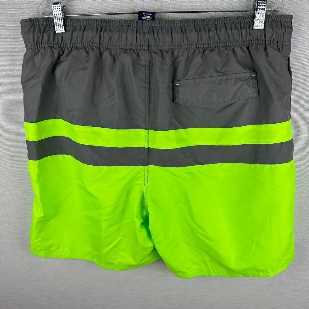 GEORGE MEN'S SWIMMING BOARD SHORTS GRAY AND NEON GREEN DRAWSTRING SIZE XL 40-42